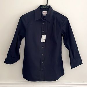 NWT JCrew Haberdashery Navy Button Down Shirt with 3/4 Length Sleeves
